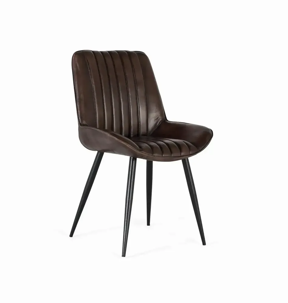 Chairs - Natural dark brown leather chair - GINER Y COLOMER