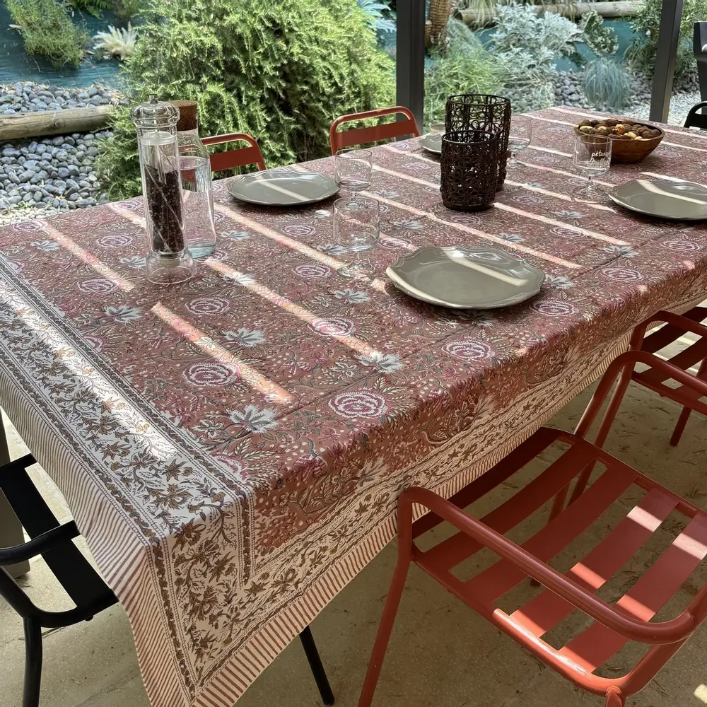 Linge de table textile - Nappes coton imprimées au tampon de bois, 160 x 250 cm - MAISON LILO
