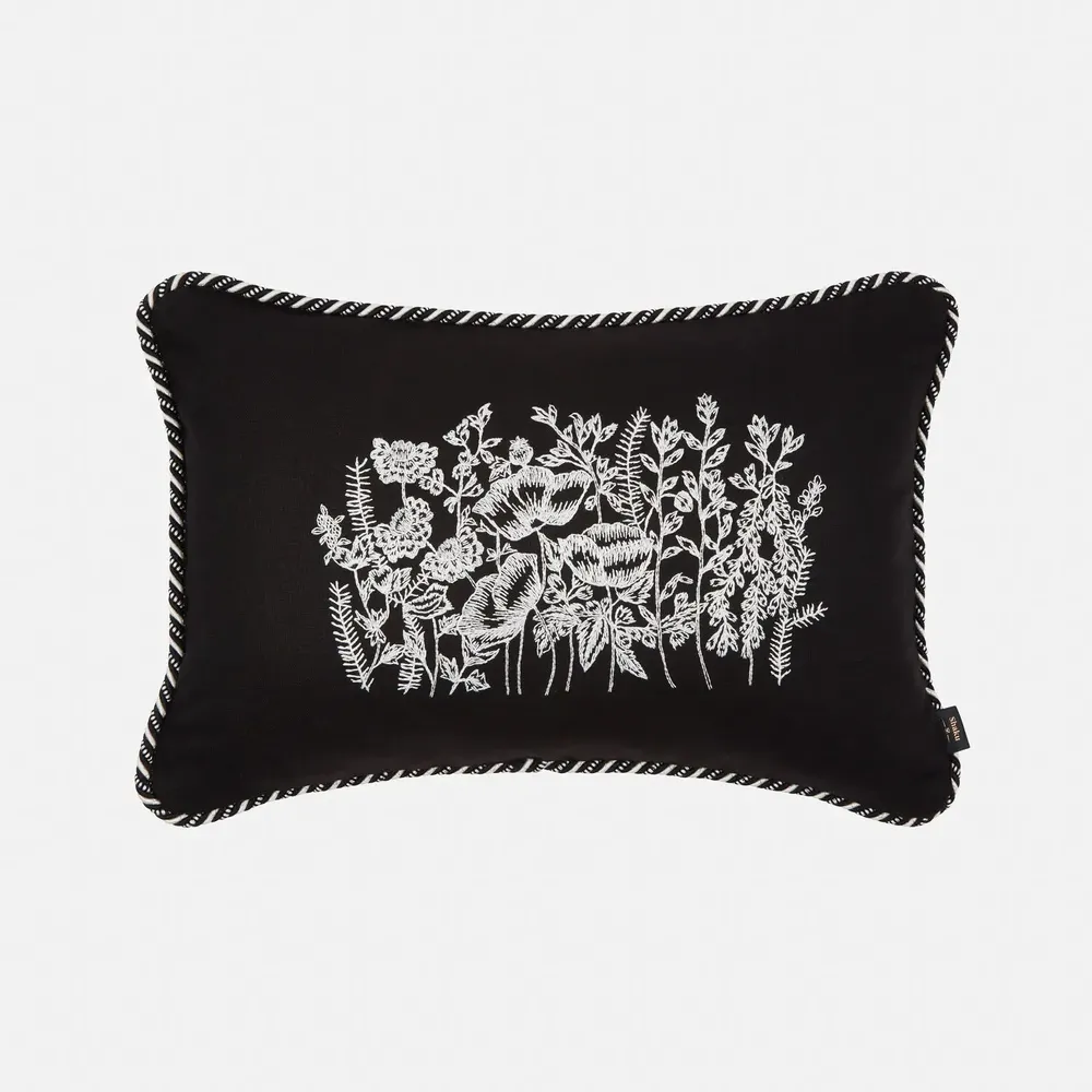 Fabric cushions - 'Meadow' Hand Embroidered Italian Cushion, 50 x 35 cm - SHAKU