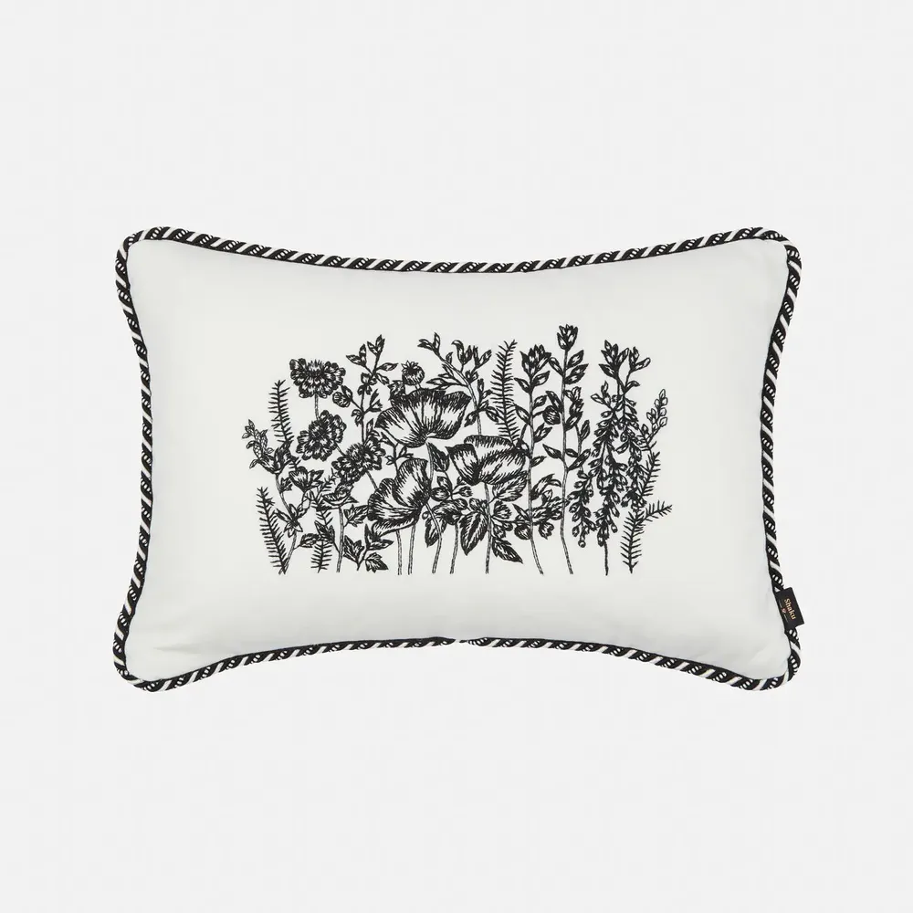 Fabric cushions - 'Meadow' Hand Embroidered Italian Cushion, 50 x 35 cm - SHAKU