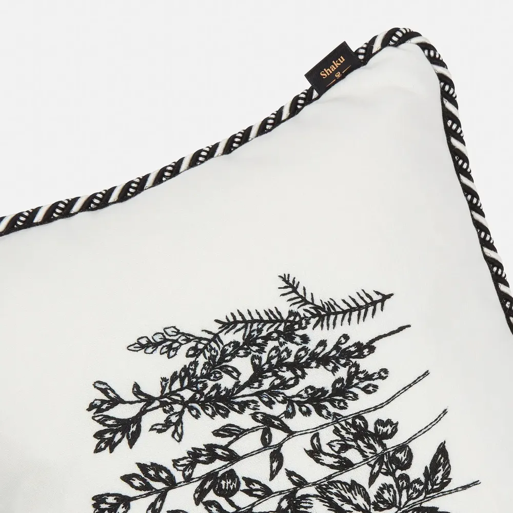 Fabric cushions - 'Meadow' Hand Embroidered Italian Cushion, 50 x 35 cm - SHAKU