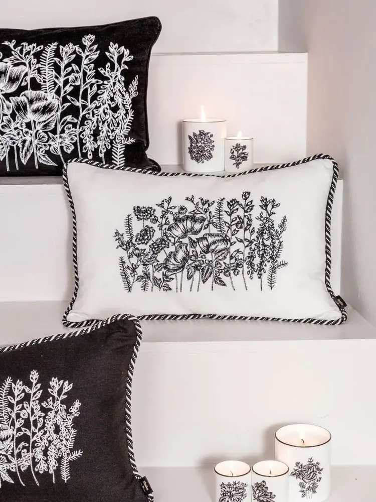 Fabric cushions - 'Meadow' Hand Embroidered Italian Cushion, 50 x 35 cm - SHAKU