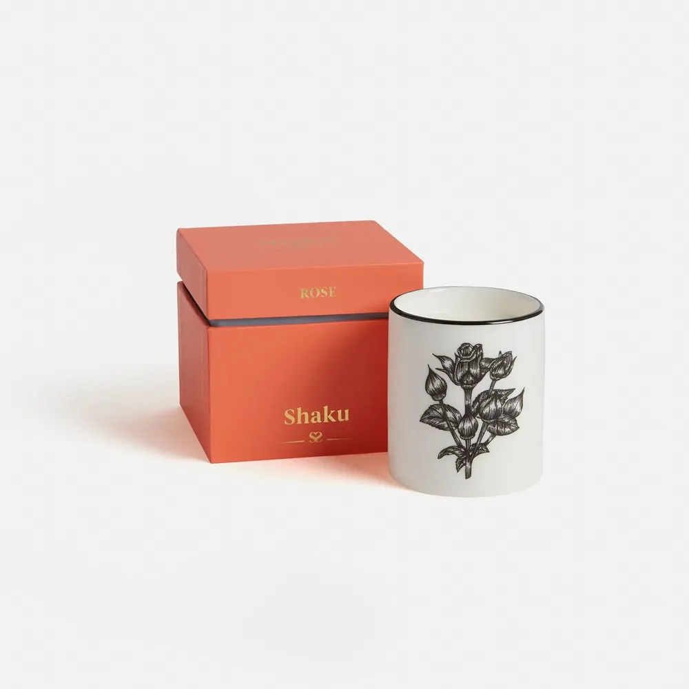 Candles - Indian Rose Scented Candle in Fine Bone China Pot - SHAKU
