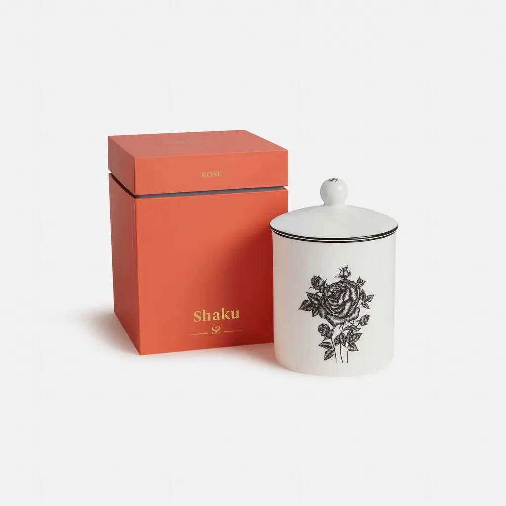 Candles - Indian Rose Scented Candle in Fine Bone China Pot - SHAKU