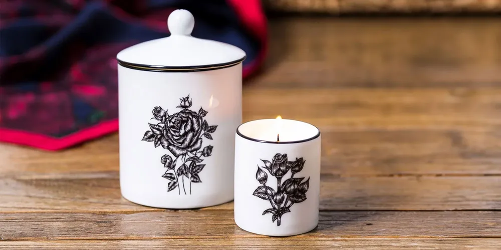 Candles - Indian Rose Scented Candle in Fine Bone China Pot - SHAKU