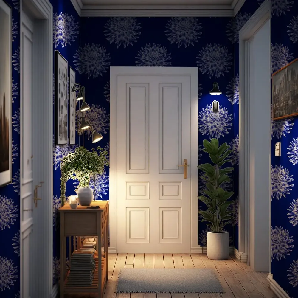 Wallpaper - Dahlia Indigo Wallpaper - SHAKU