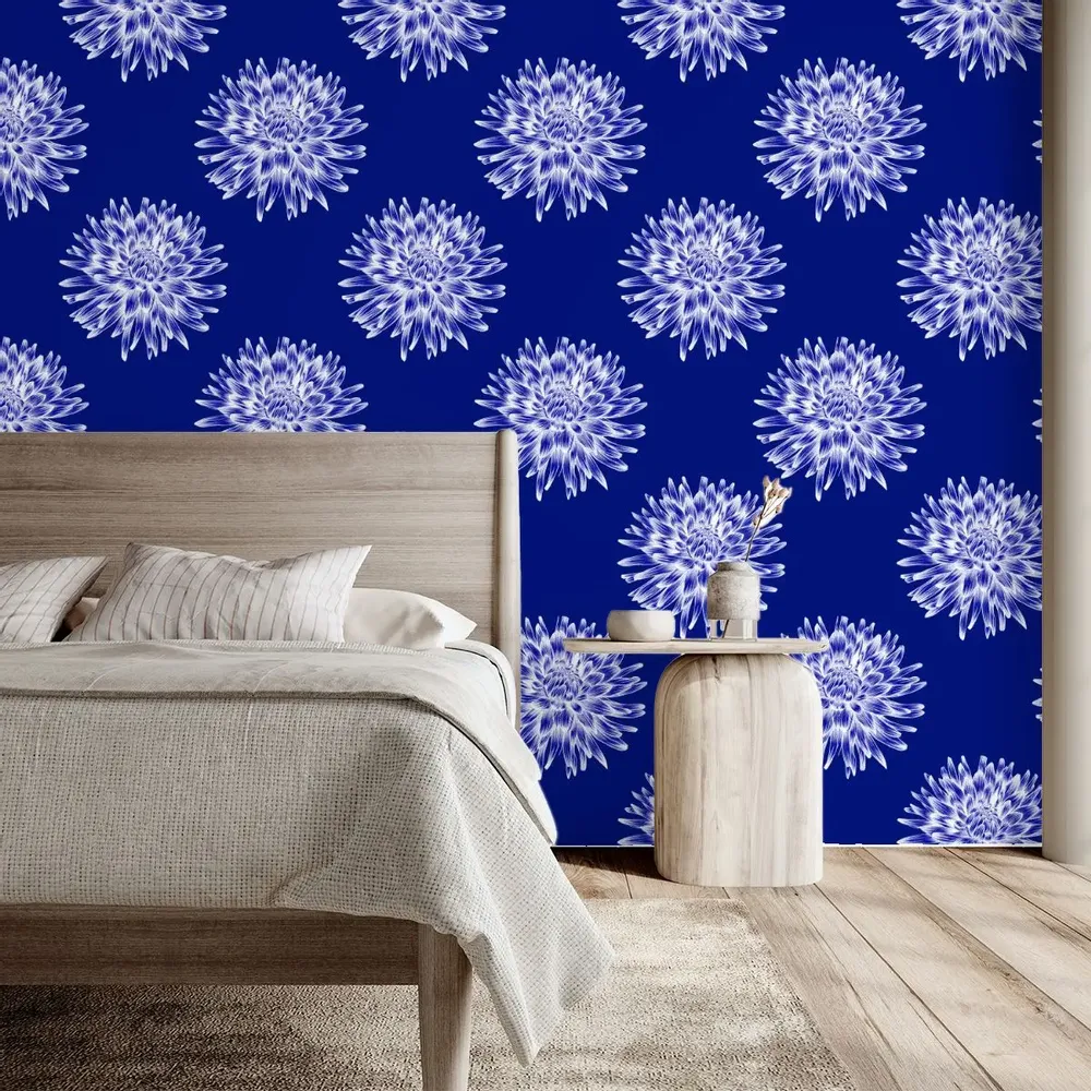 Wallpaper - Dahlia Indigo Wallpaper - SHAKU