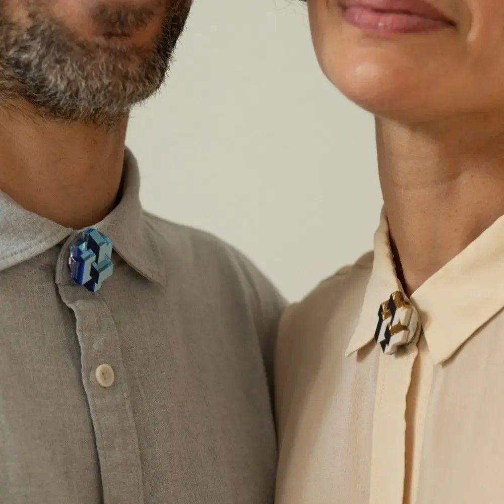 Brooches - Prisma Button Cover – Geometric Shirt Accessory for Bold, Modern Style - PAMELA COROMOTO