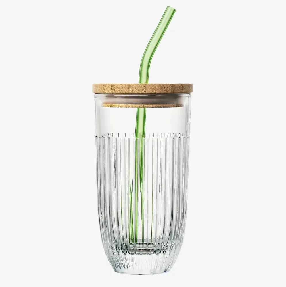 Glass - OUESSANT smoothie glass box with green glass straw and brush - LA ROCHÈRE