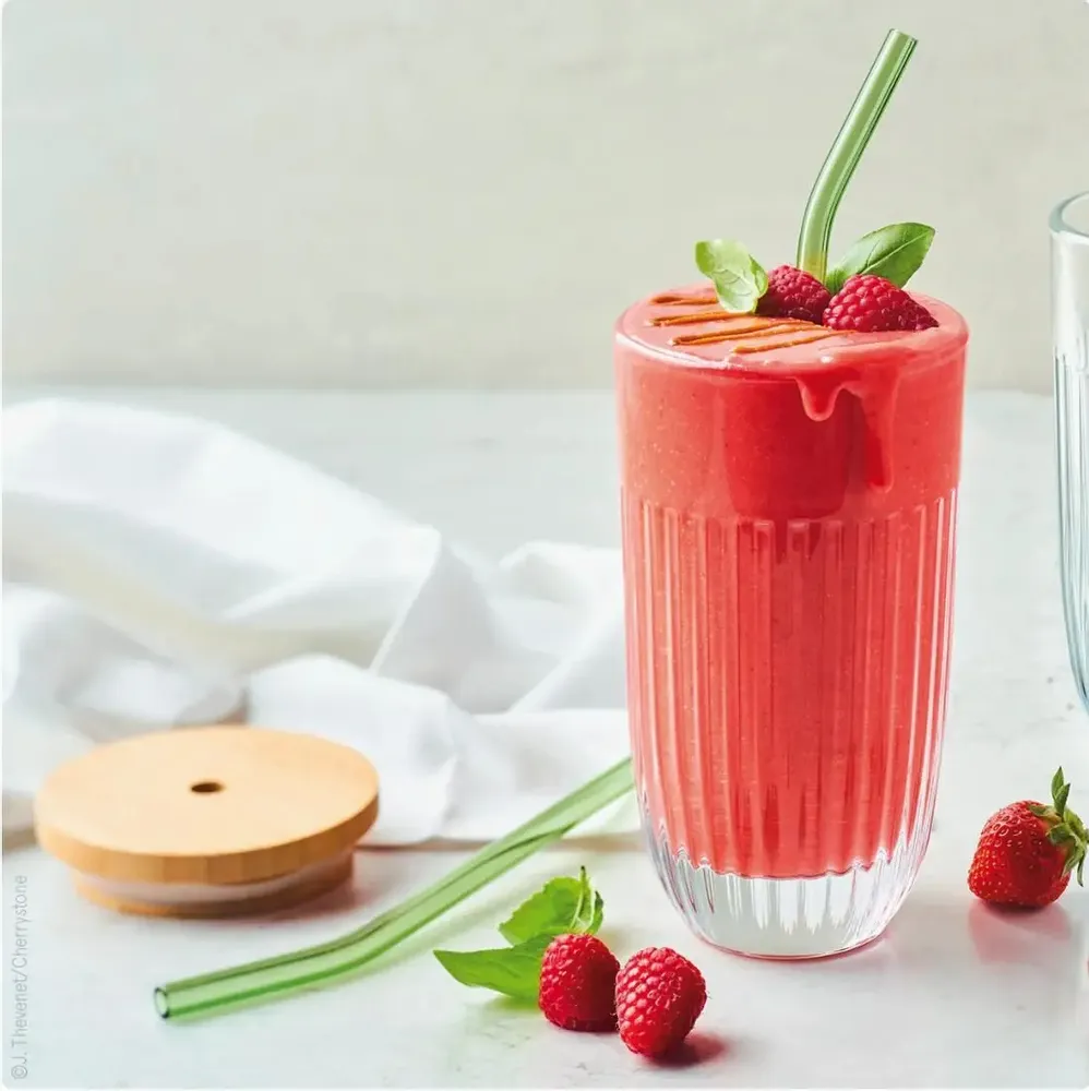 Glass - OUESSANT smoothie glass box with green glass straw and brush - LA ROCHÈRE
