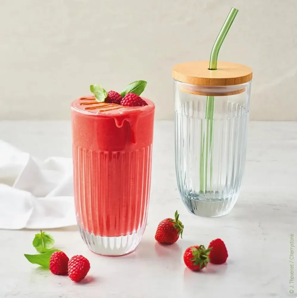 Glass - OUESSANT smoothie glass box with green glass straw and brush - LA ROCHÈRE