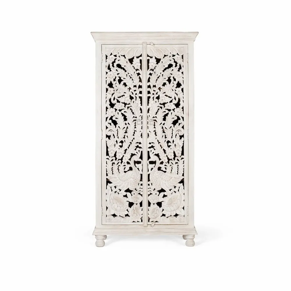 Wardrobe - White aged mango wood cabinet - GINER Y COLOMER
