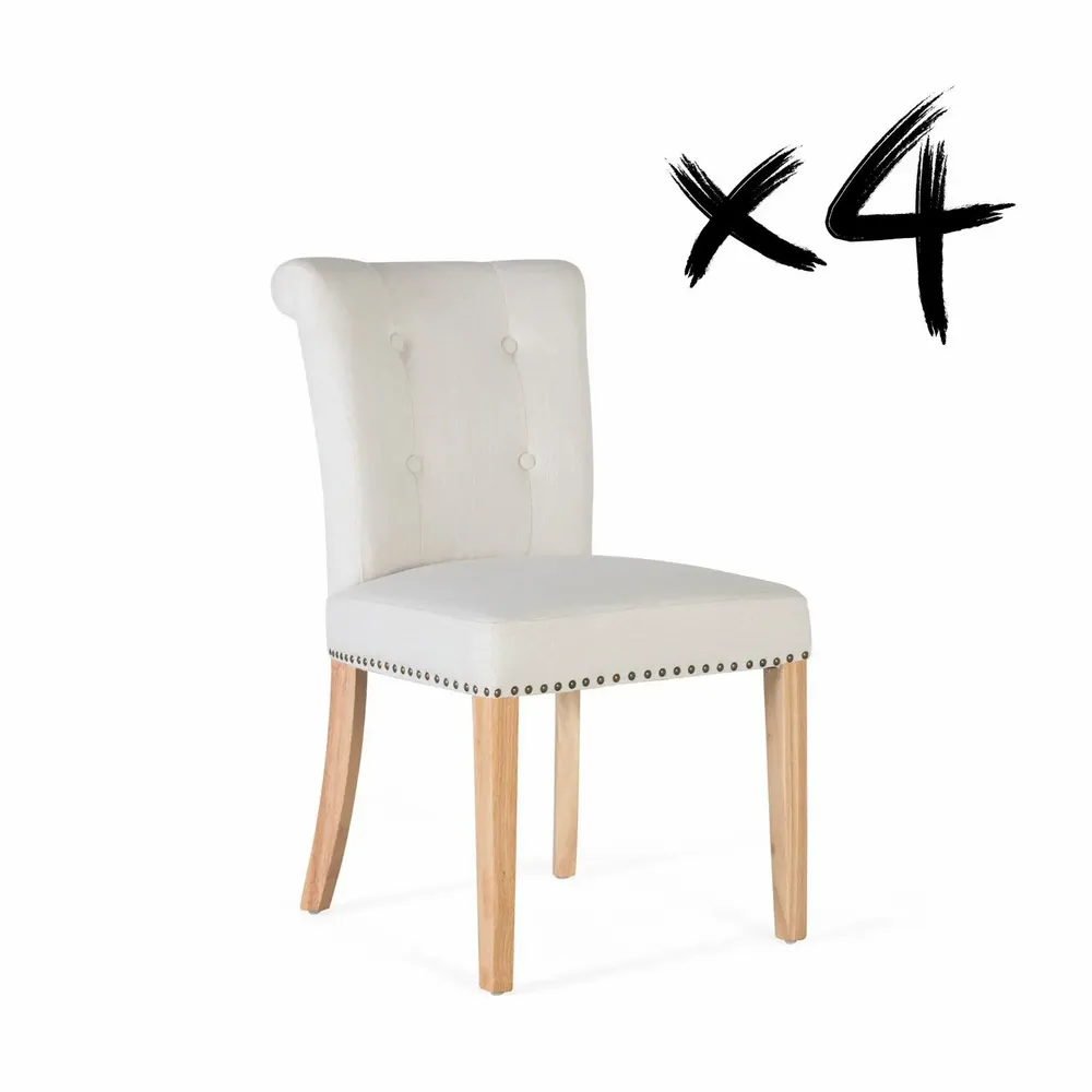 Chaises - Lot de 4 chaises en tissu beige et en bois - GINER Y COLOMER