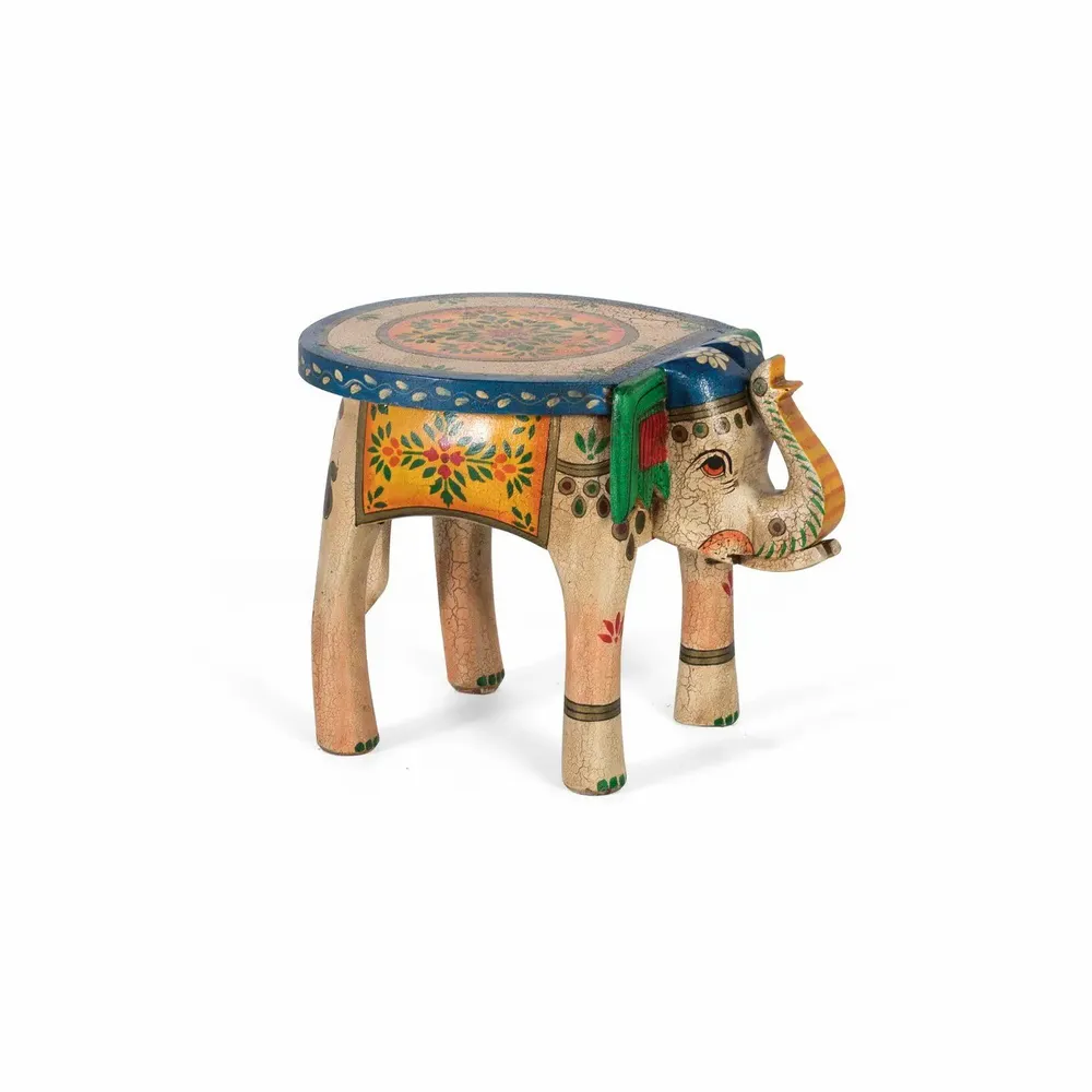 Tabourets - Tabouret en bois de manguier peint à la main avec détails multicolores - GINER Y COLOMER