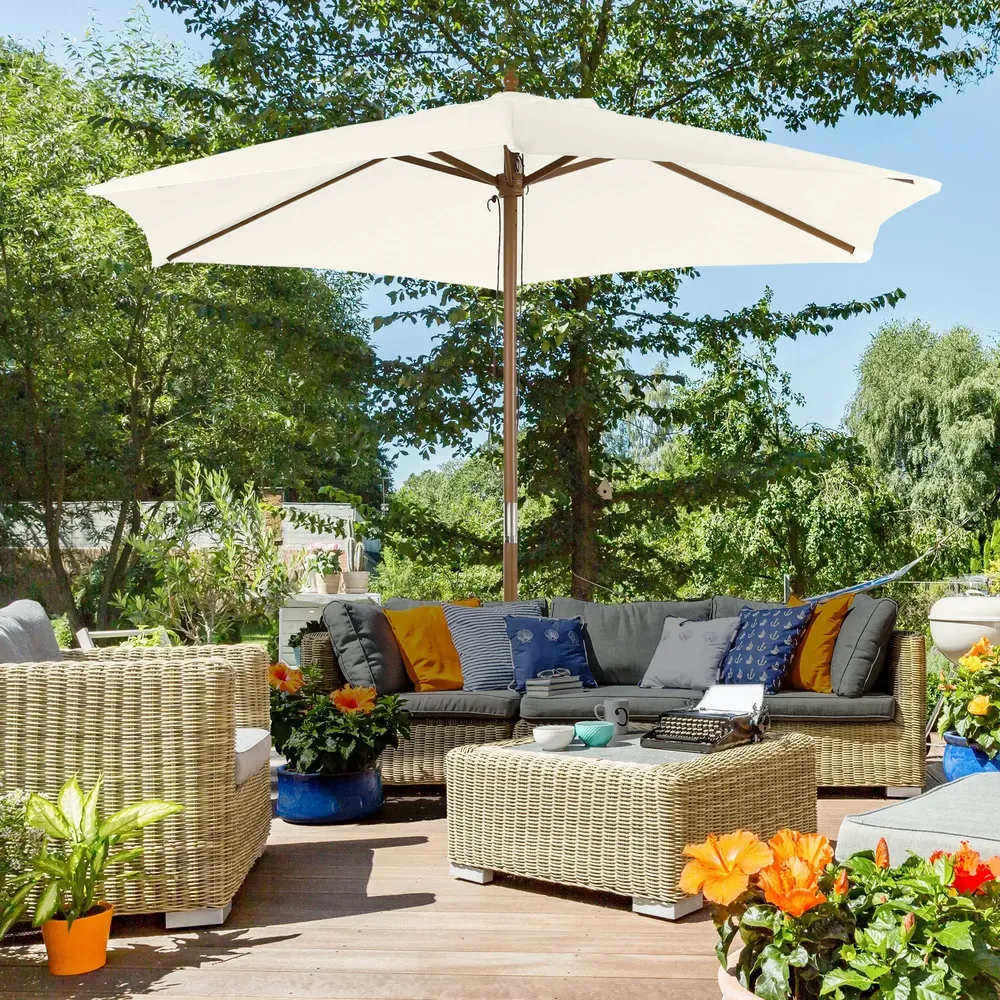 Sunshades - Straight hexagonal parasol dim. Ø 2.5 x 2.3H m bamboo polyester - AOSOM BUSINESS