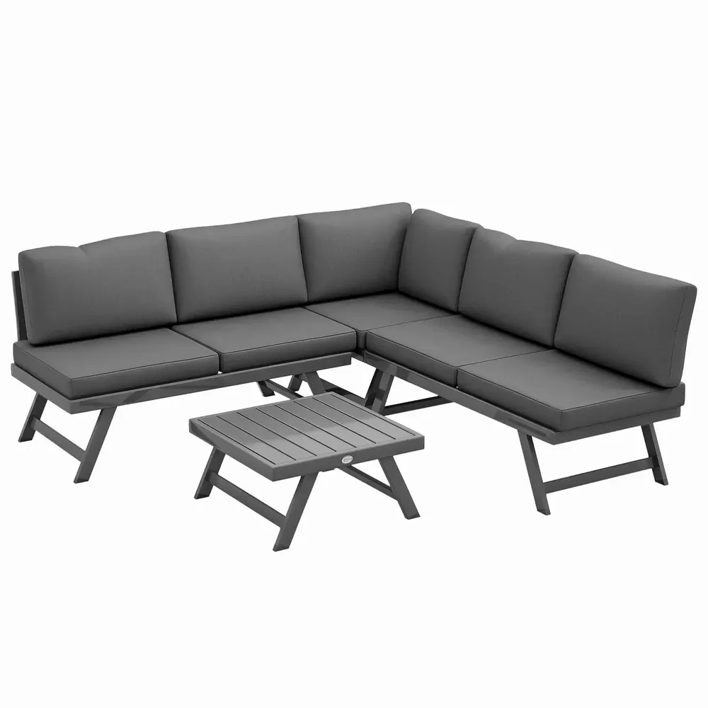 Lawn sofas - Contemporary style 5-seater corner garden furniture set with coffee table and cushions - AOSOM BUSINESS