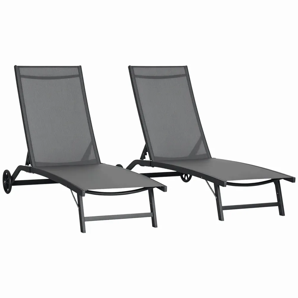 Deck chairs - Set of 2 reclining sun loungers in aluminum and textilene - AOSOM BUSINESS