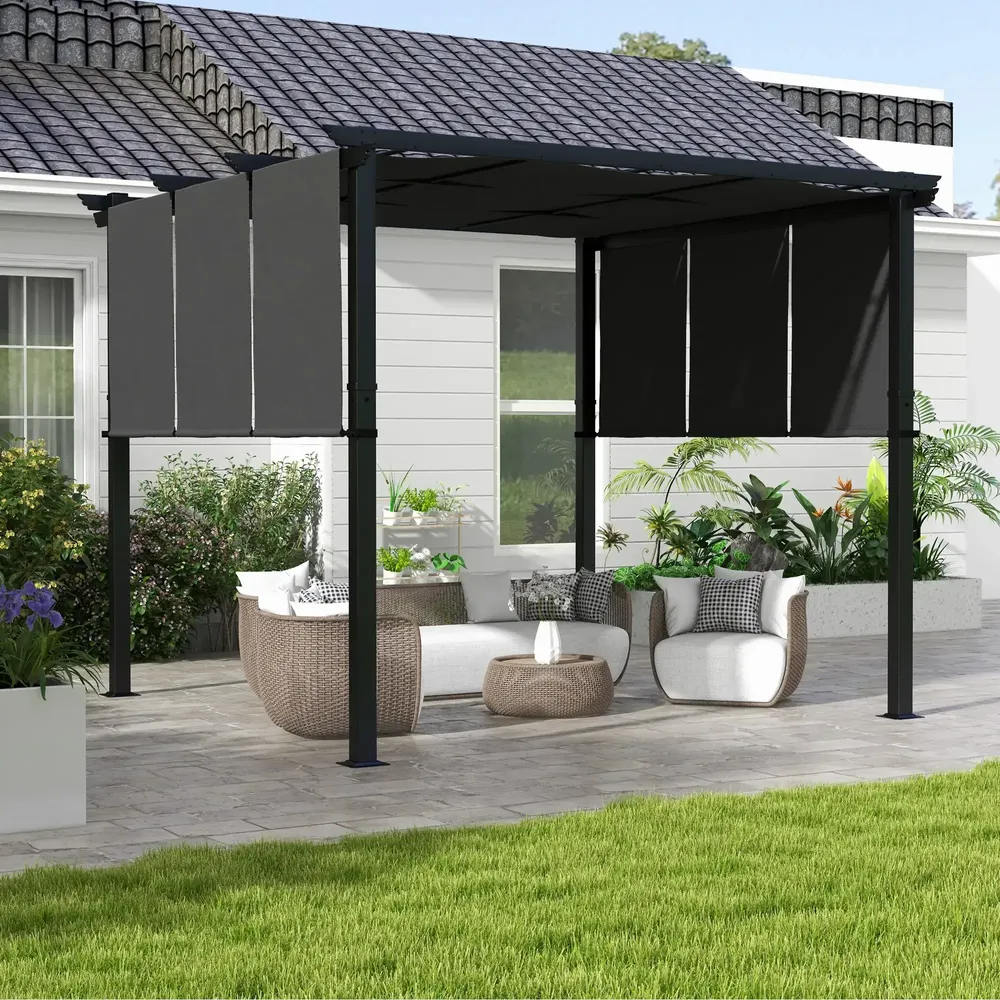 Pergolas - Pergola 3 toiles coulissantes - dim. 2,97L x 2,97l x 2,38H m - AOSOM BUSINESS