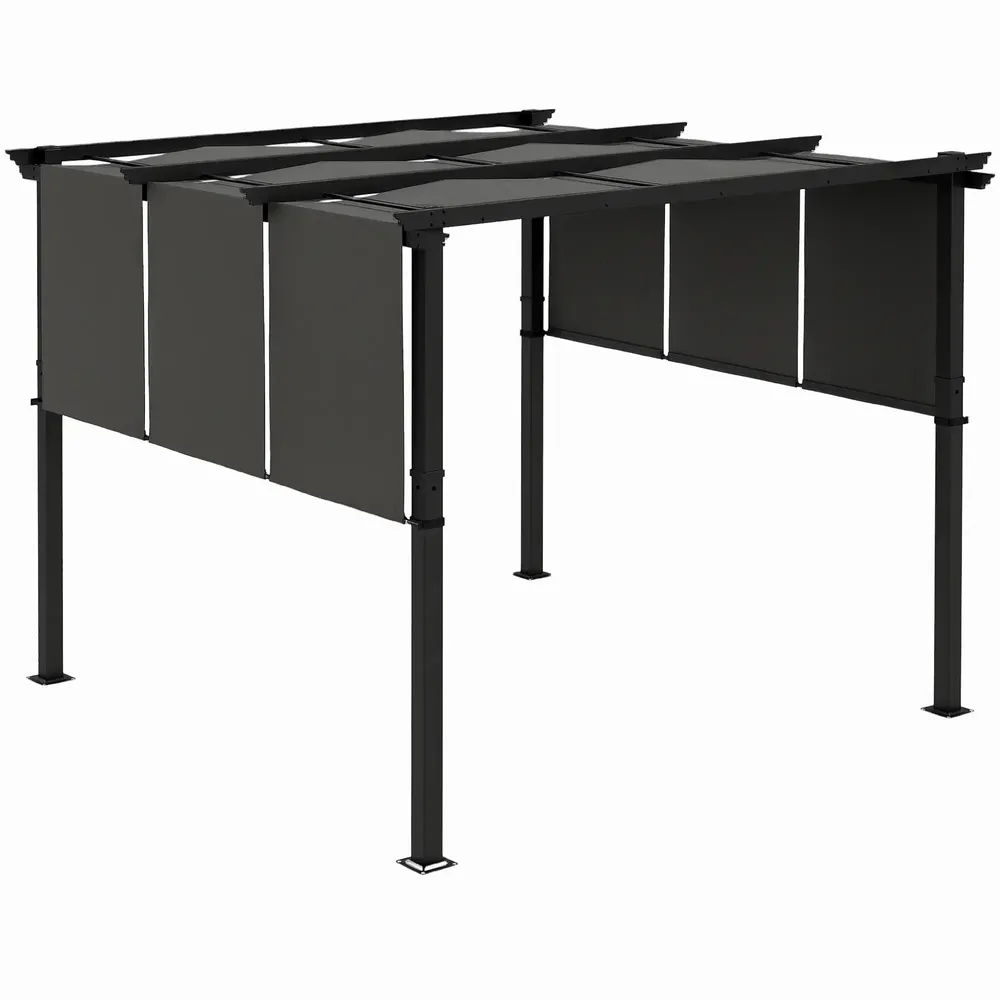 Pergolas - Pergola 3 toiles coulissantes - dim. 2,97L x 2,97l x 2,38H m - AOSOM BUSINESS