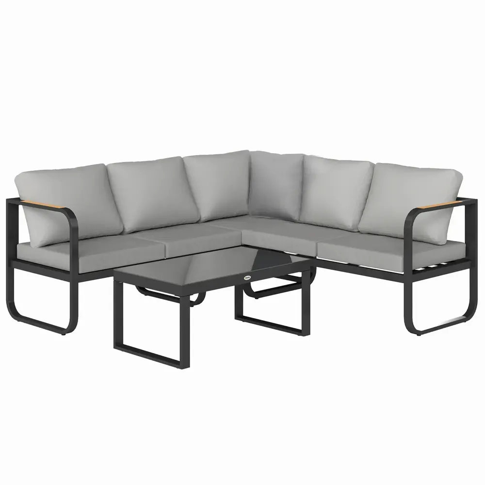 Lawn sofas - 5-seater 3-piece adjustable garden furniture set with seat cushions and backrest in grey and black - AOSOM BUSINESS