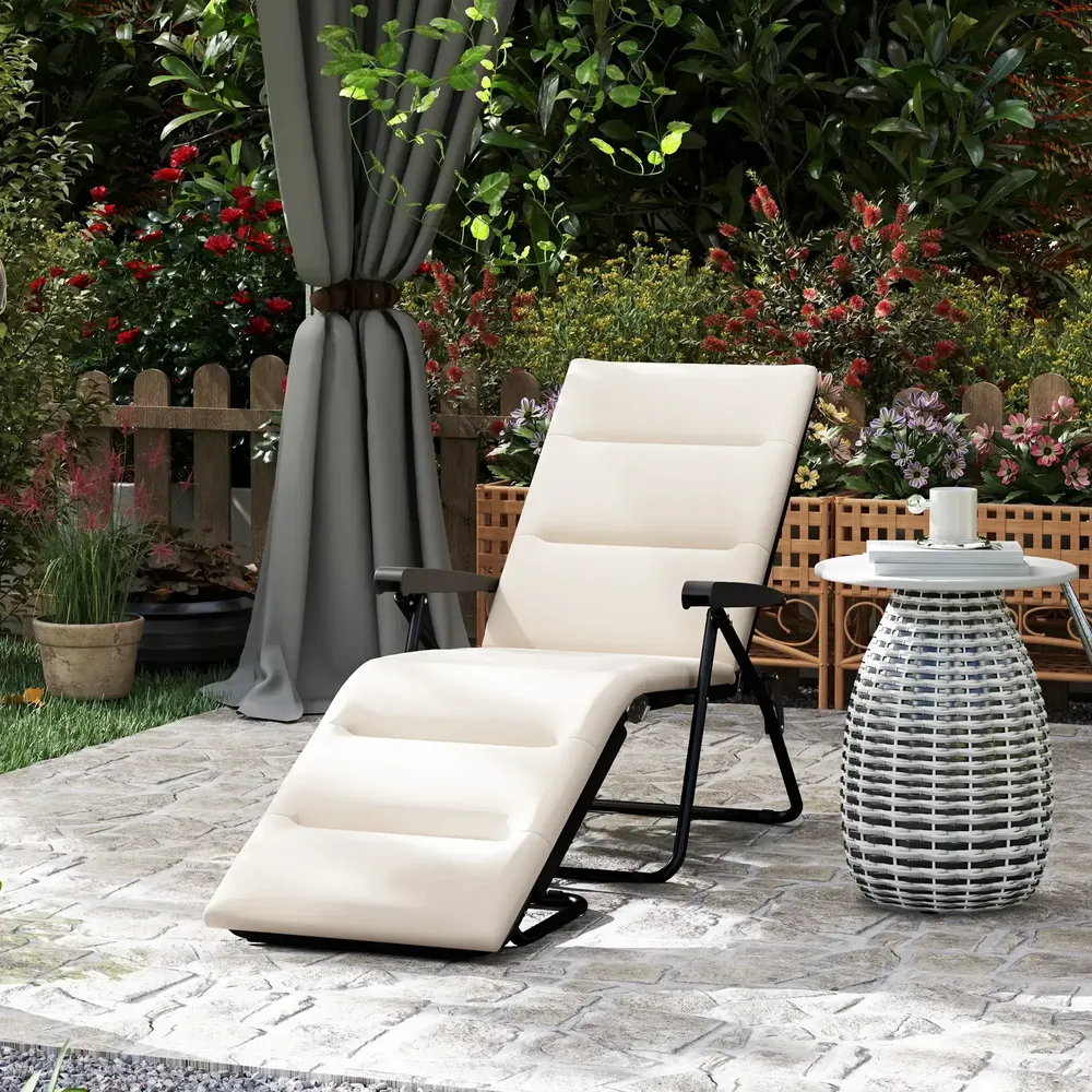 Deck chairs - Folding sun lounger with reclining mattress, armrests, steel, polyester - AOSOM BUSINESS