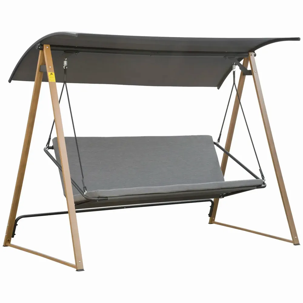 Lawn armchairs - Contemporary design 3-seater garden swing with grey wood look - AOSOM BUSINESS