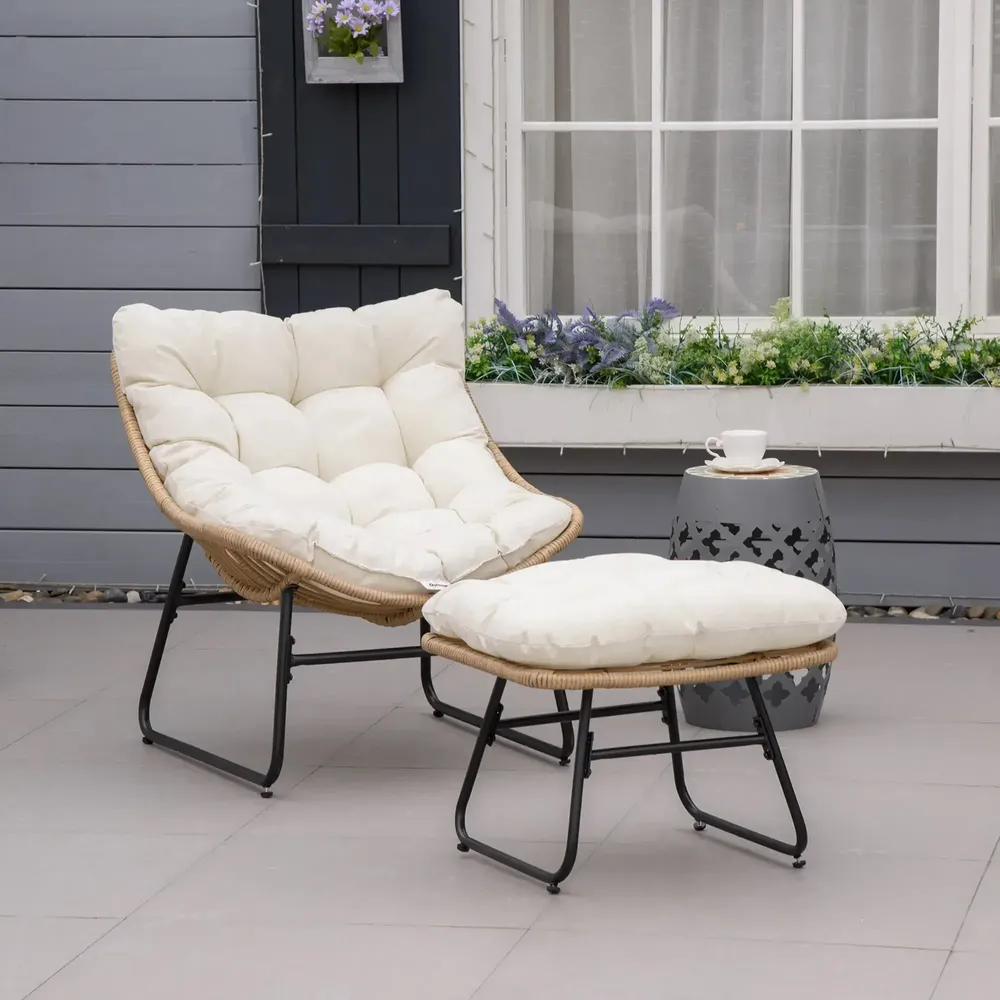 Lawn armchairs - Garden armchair with footrest 2 cushions included - AOSOM BUSINESS