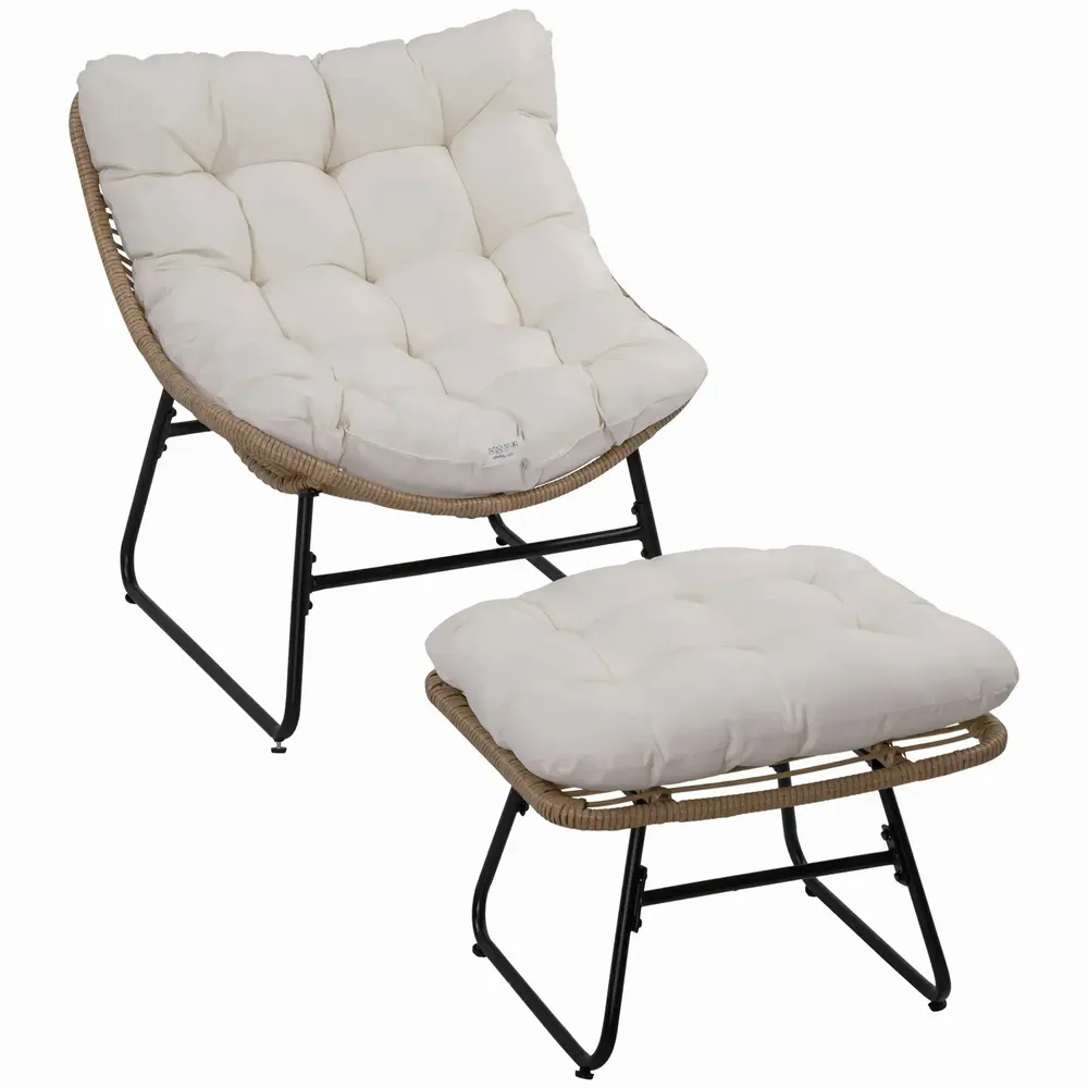 Lawn armchairs - Garden armchair with footrest 2 cushions included - AOSOM BUSINESS