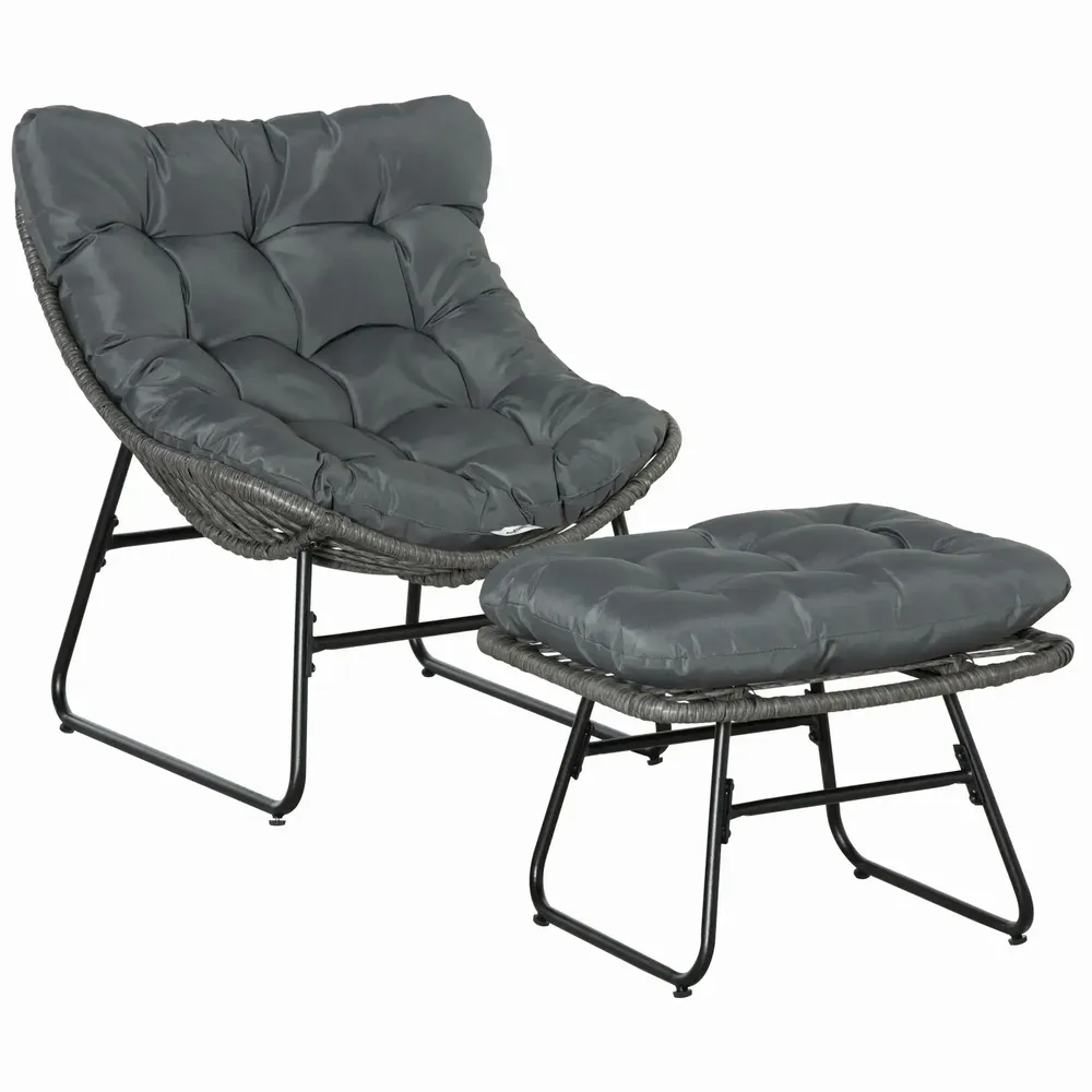 Lawn armchairs - Garden armchair with footrest 2 cushions included - AOSOM BUSINESS