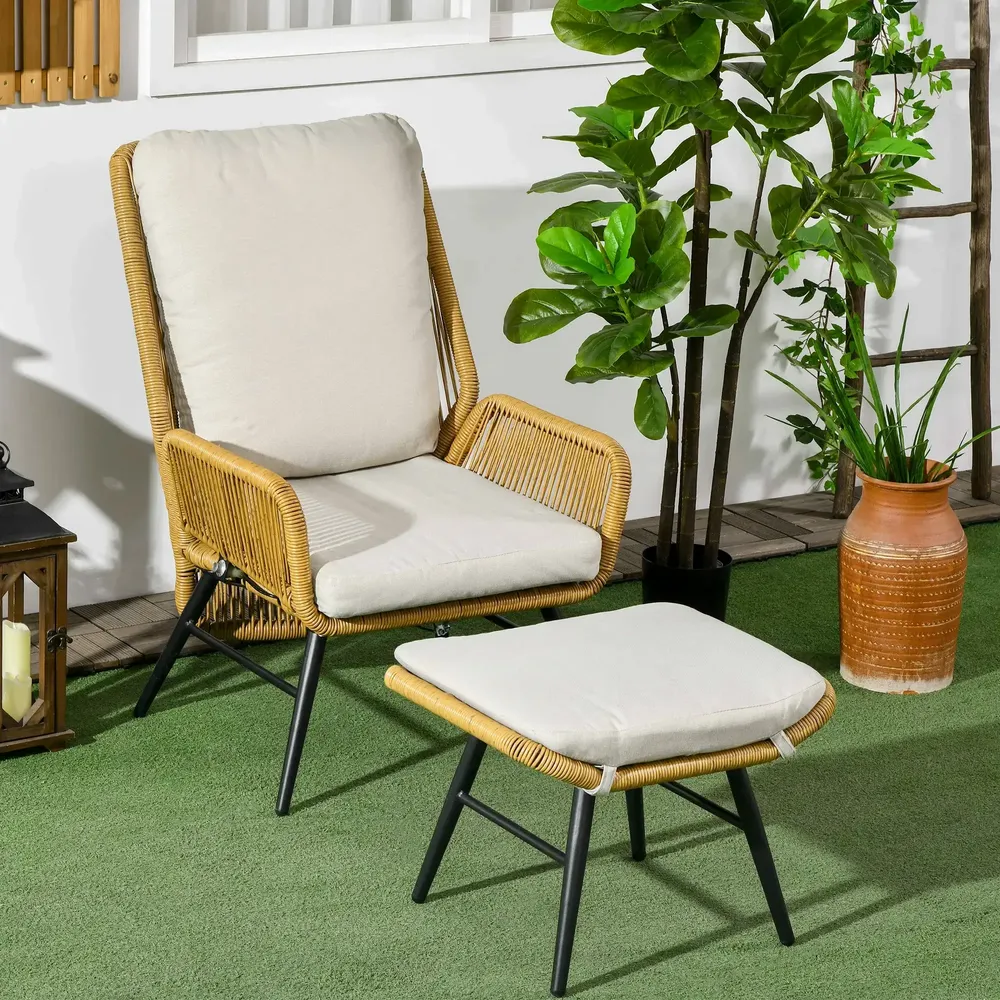 Lawn armchairs - Reclining garden lounge chair with footrest cushions - AOSOM BUSINESS
