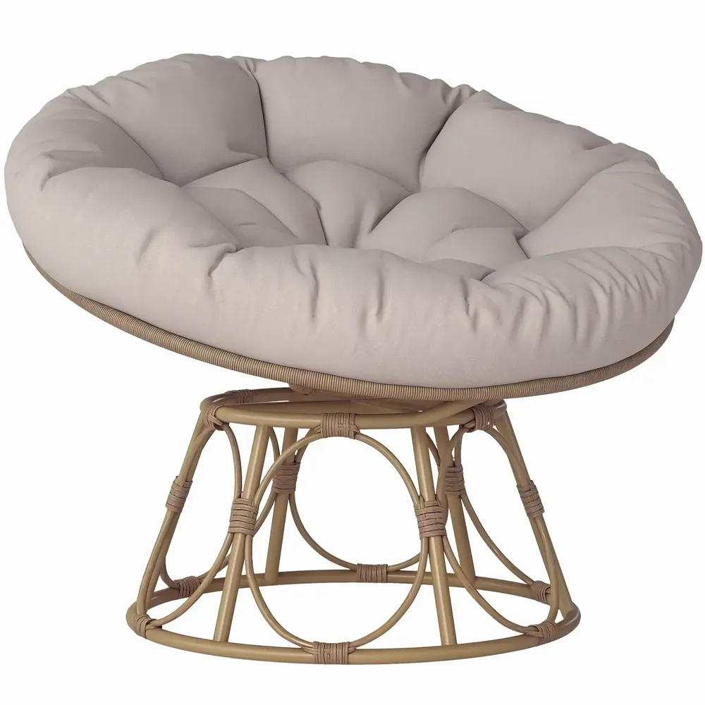 Lawn armchairs - Swivel papasan chair with cushion dia. 100 cm light grey - AOSOM BUSINESS