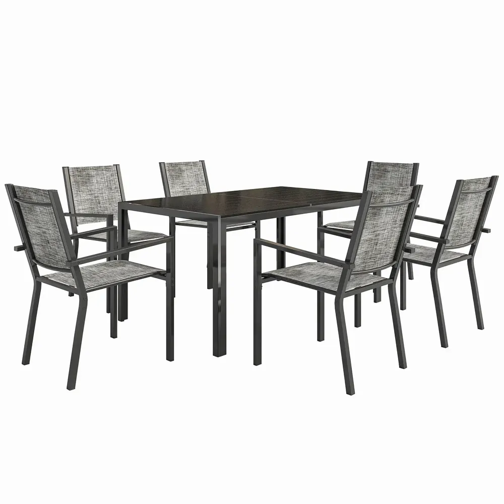 Lawn sofas - 6-seater 7-piece garden furniture set - stackable chairs - mottled black - AOSOM BUSINESS