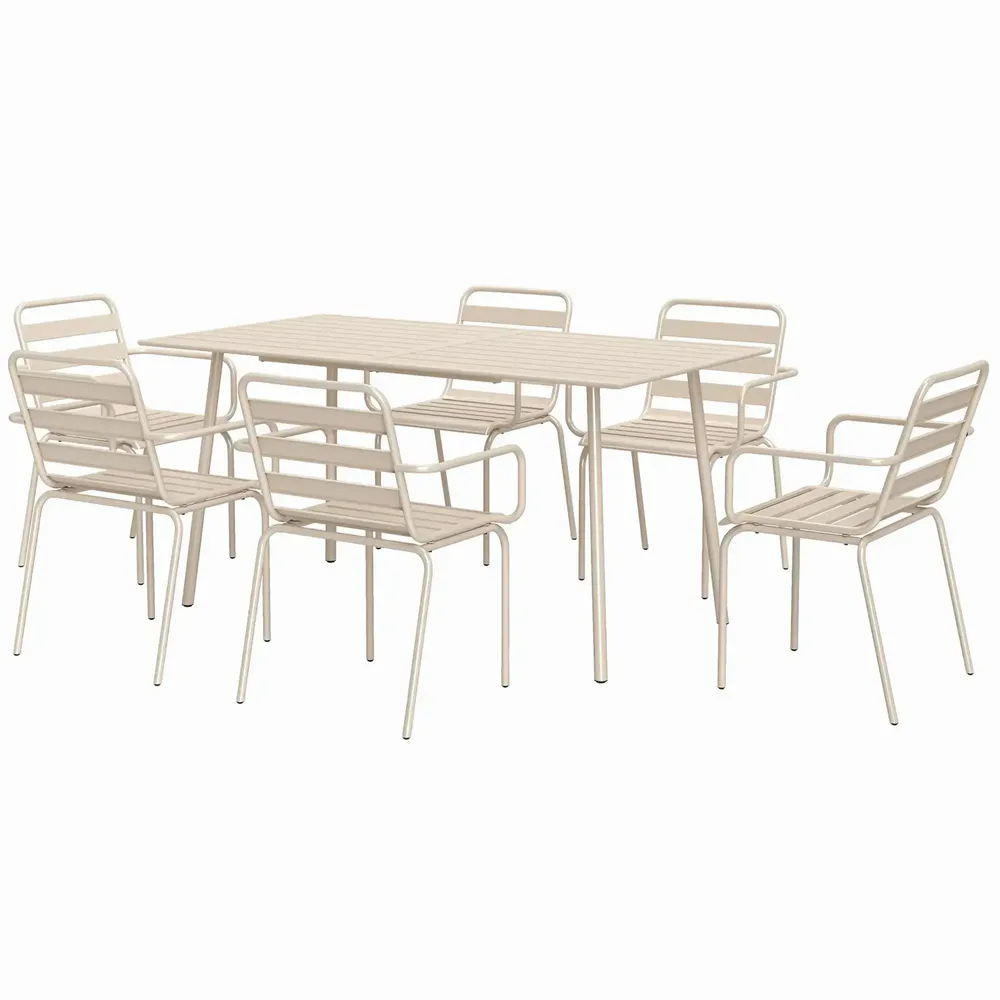 Lawn sofas - 6-seater 7-piece garden furniture set - dining table, 6 stackable chairs - steel - AOSOM BUSINESS