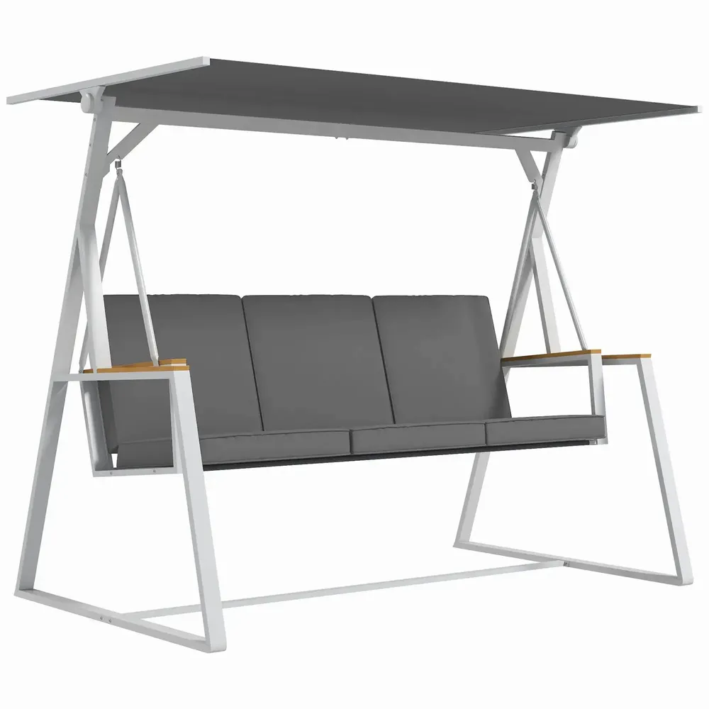 Lawn armchairs - Designer 3-seater adjustable garden swing with dark grey white mattress - AOSOM BUSINESS