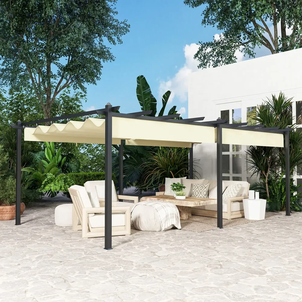 Pergolas - Large retractable pergola in high-density polyester and aluminum - AOSOM BUSINESS