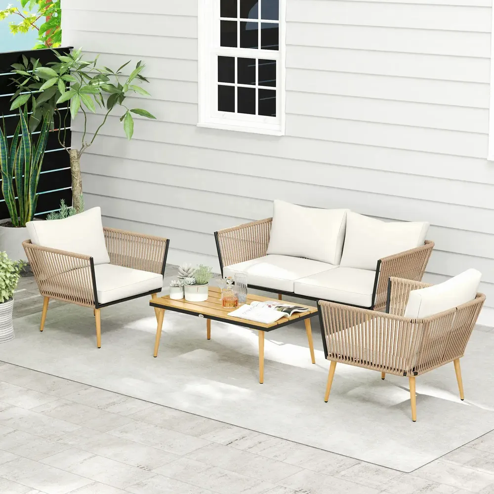 Lawn sofas - 4-seater garden furniture set, 4 pieces, Scandinavian design, resin - AOSOM BUSINESS