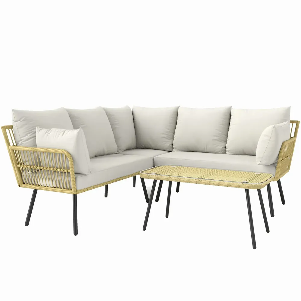 Lawn sofas - 5-seater corner garden furniture set in bohemian chic style, woven resin - AOSOM BUSINESS