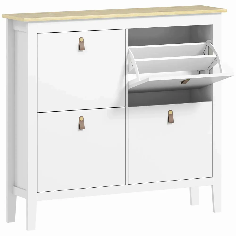 Chests of drawers - 4-door, 4-shelf shoe cabinet, dimensions 105 x 24 x 95.5 cm, white, light wood effect - AOSOM BUSINESS