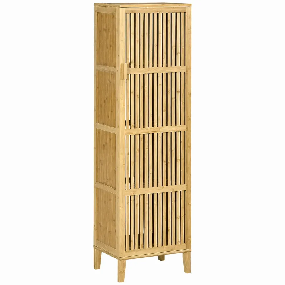 Buffets - Buffet rangement porte 3 étagères bois de bambou verni - AOSOM BUSINESS