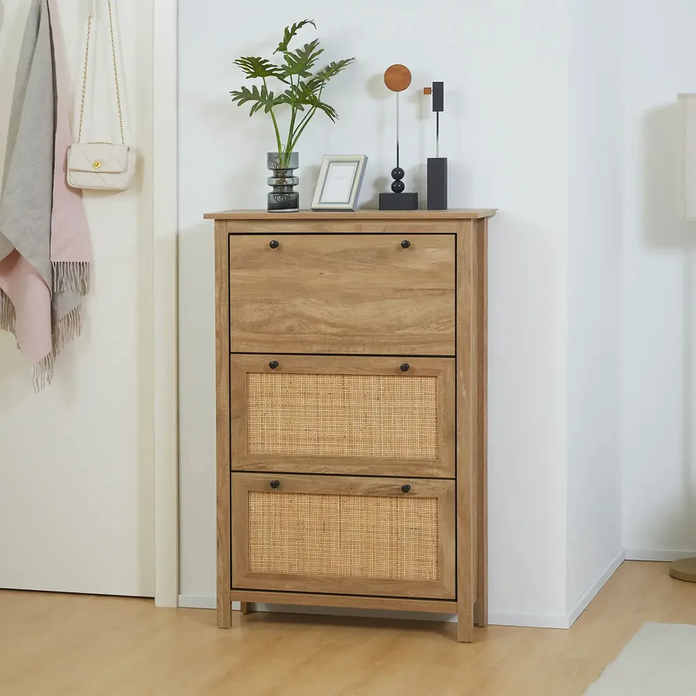 Chests of drawers - Shoe cabinet with 3 drop-down doors in rattan cane effect - AOSOM BUSINESS