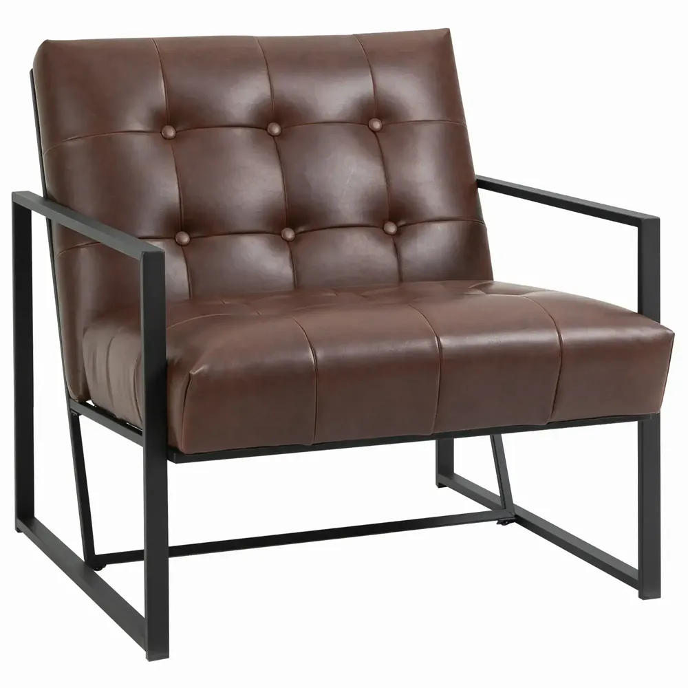 Fauteuils - Fauteuil lounge Chesterfield capitonné métal noir PU chocolat - AOSOM BUSINESS