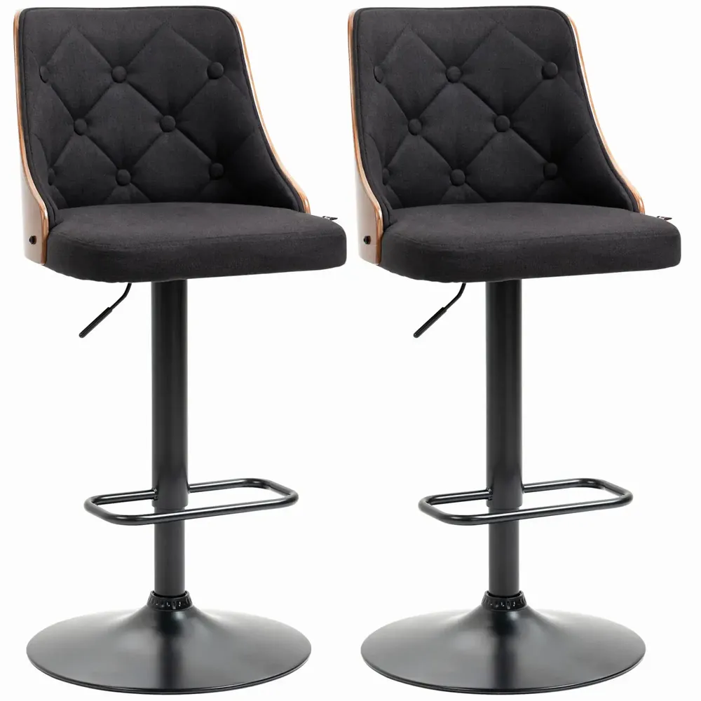 Stools - Set of 2 vintage design Chesterfield bar stools in black wood - AOSOM BUSINESS