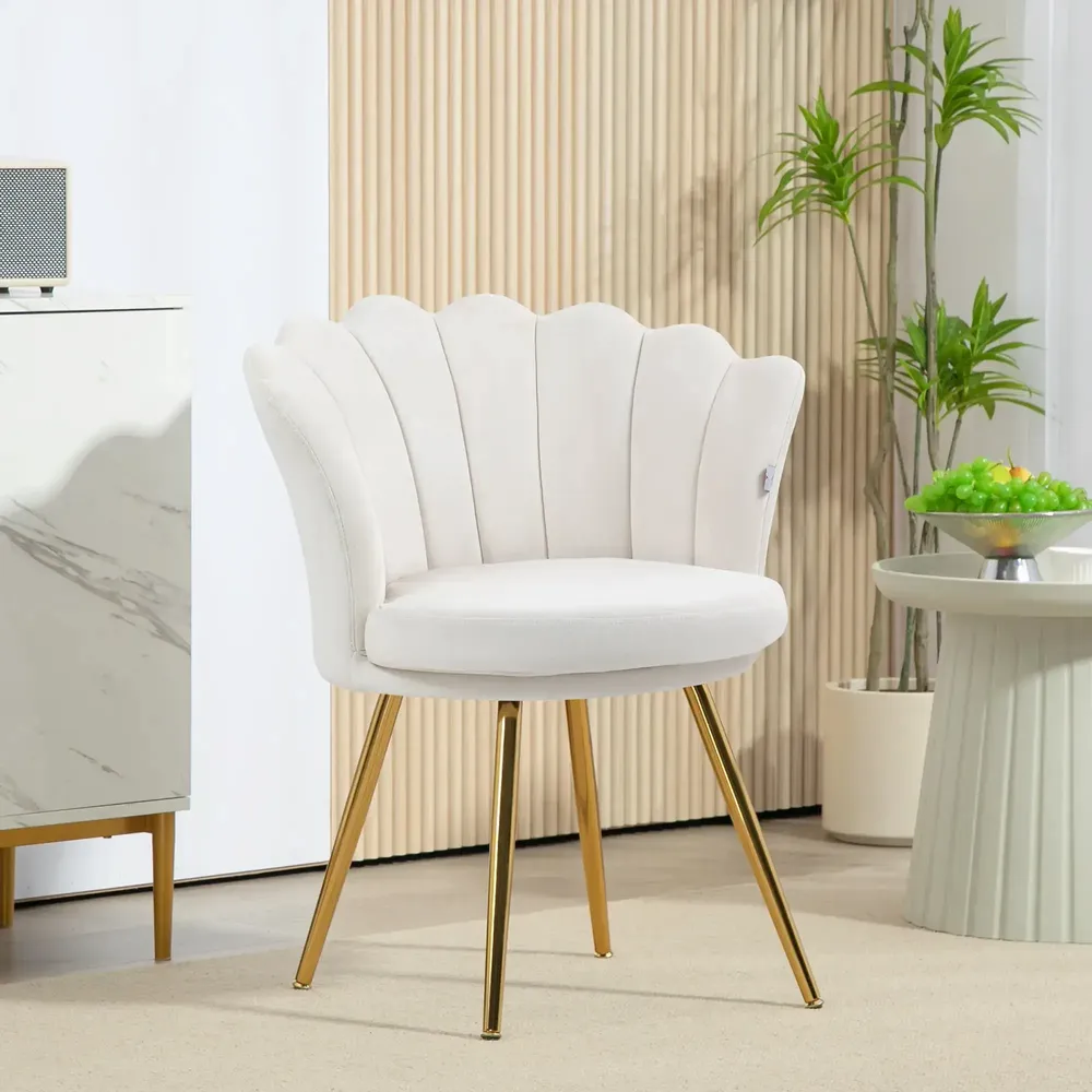 Chaises - Chaise design coquillage pieds métal dorés effilés velours - AOSOM BUSINESS