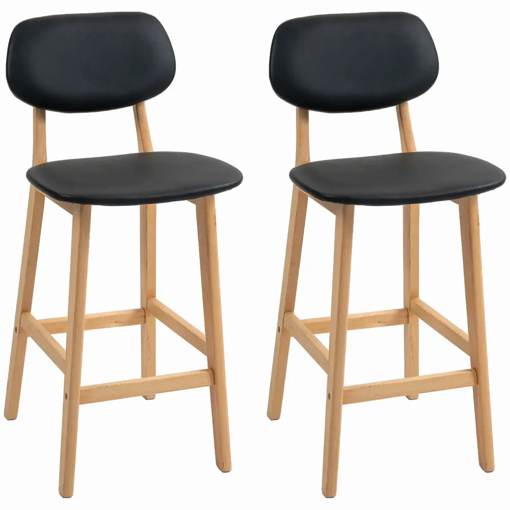 Stools - Set of 2 neo-retro style bar stools in black synthetic wood - AOSOM BUSINESS