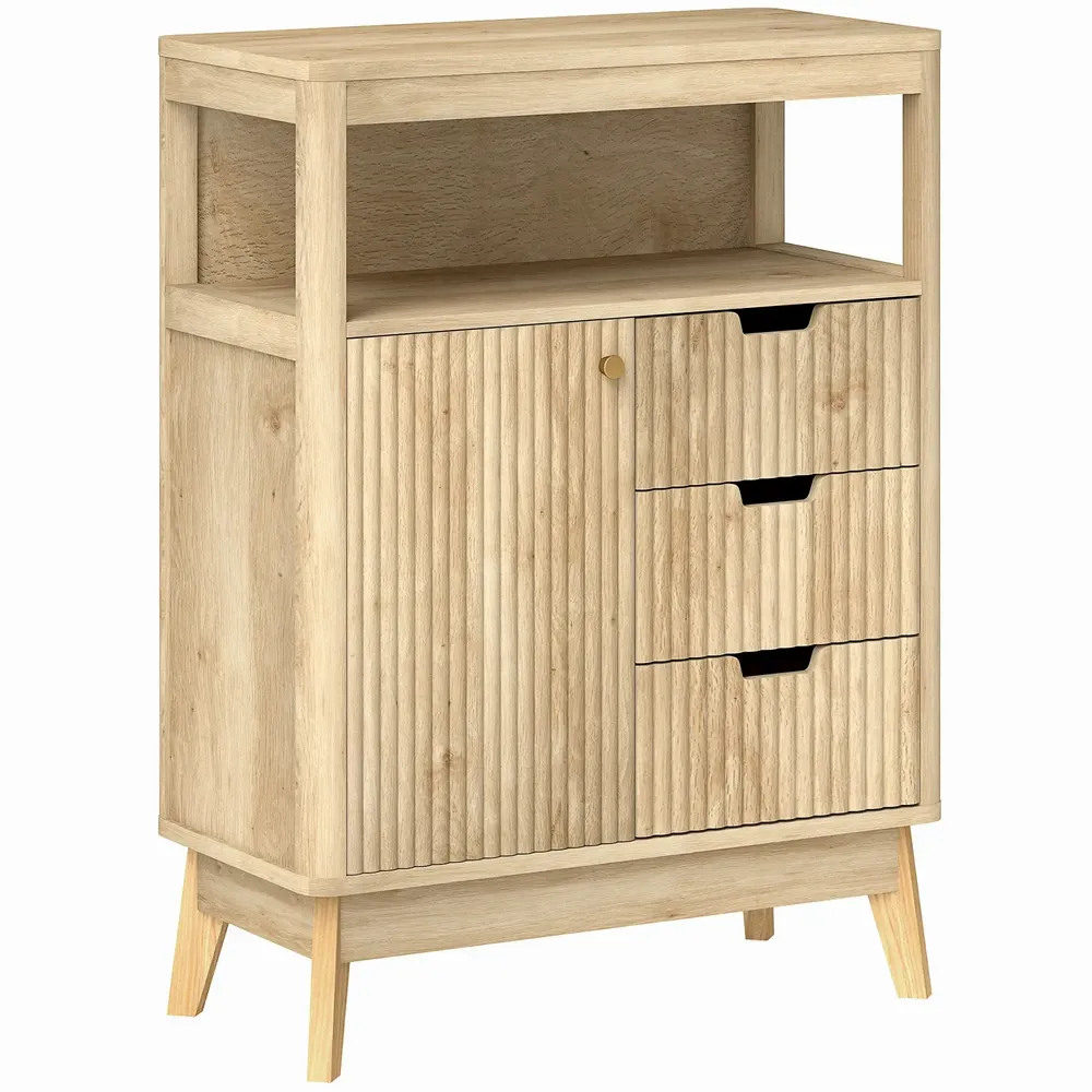 Buffets - Buffet design effet bois naturel clair porte étagère 3 tiroirs niche plateau - AOSOM BUSINESS