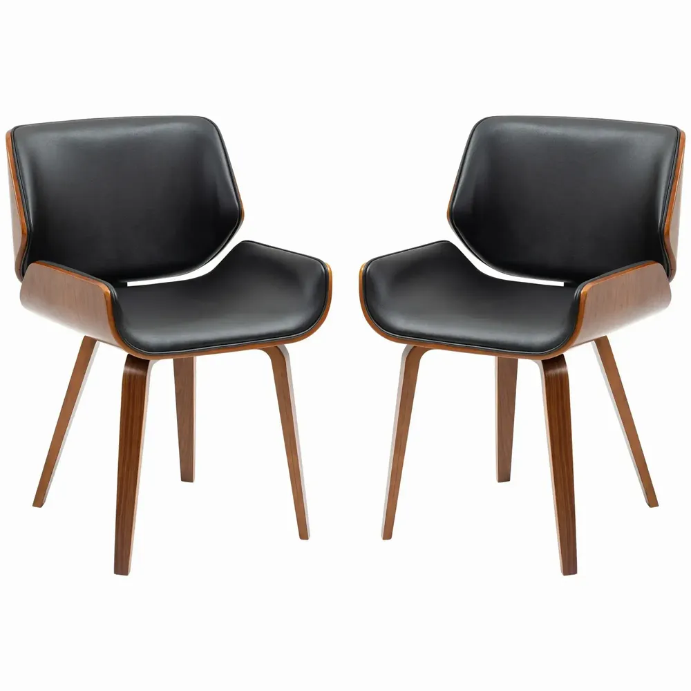 Chaises - Lot de 2 chaises design vintage bois aspect noyer PU tissu - AOSOM BUSINESS