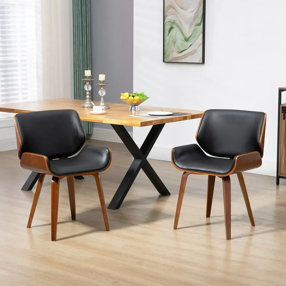 Chaises - Lot de 2 chaises design vintage bois aspect noyer PU tissu - AOSOM BUSINESS