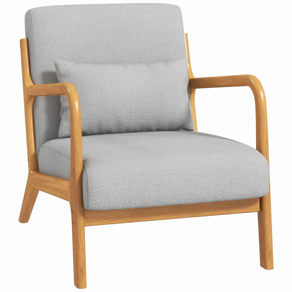 Fauteuils - Fauteuil lounge - 3 coussins inclus - bois hévéa aspect lin gris - AOSOM BUSINESS