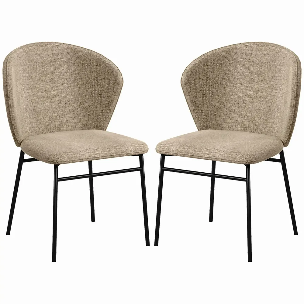 Chaises - Lot de 2 chaises dossier enveloppant acier noir tissu aspect lin - AOSOM BUSINESS