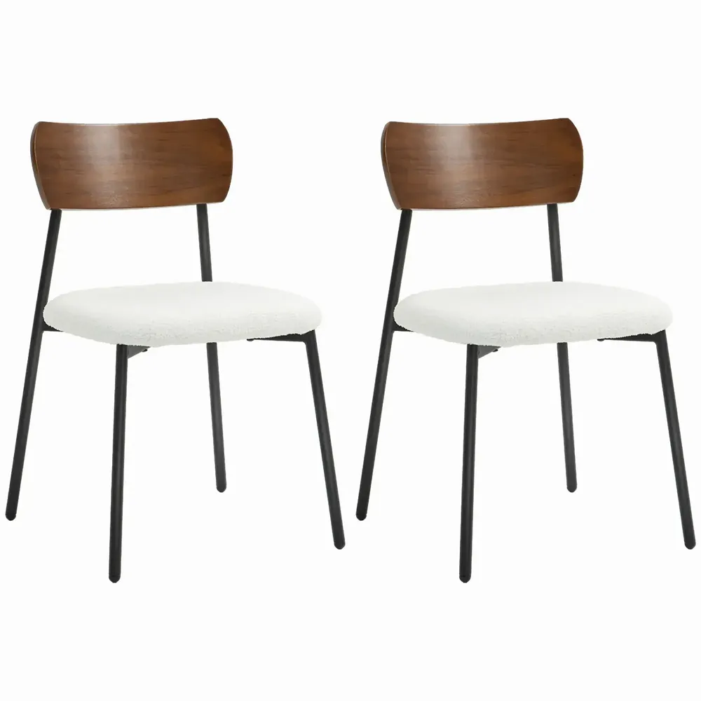 Chaises - Lot de 2 chaises style vintage métal noir aspect bois effet laine bouclée blanc crème - AOSOM BUSINESS